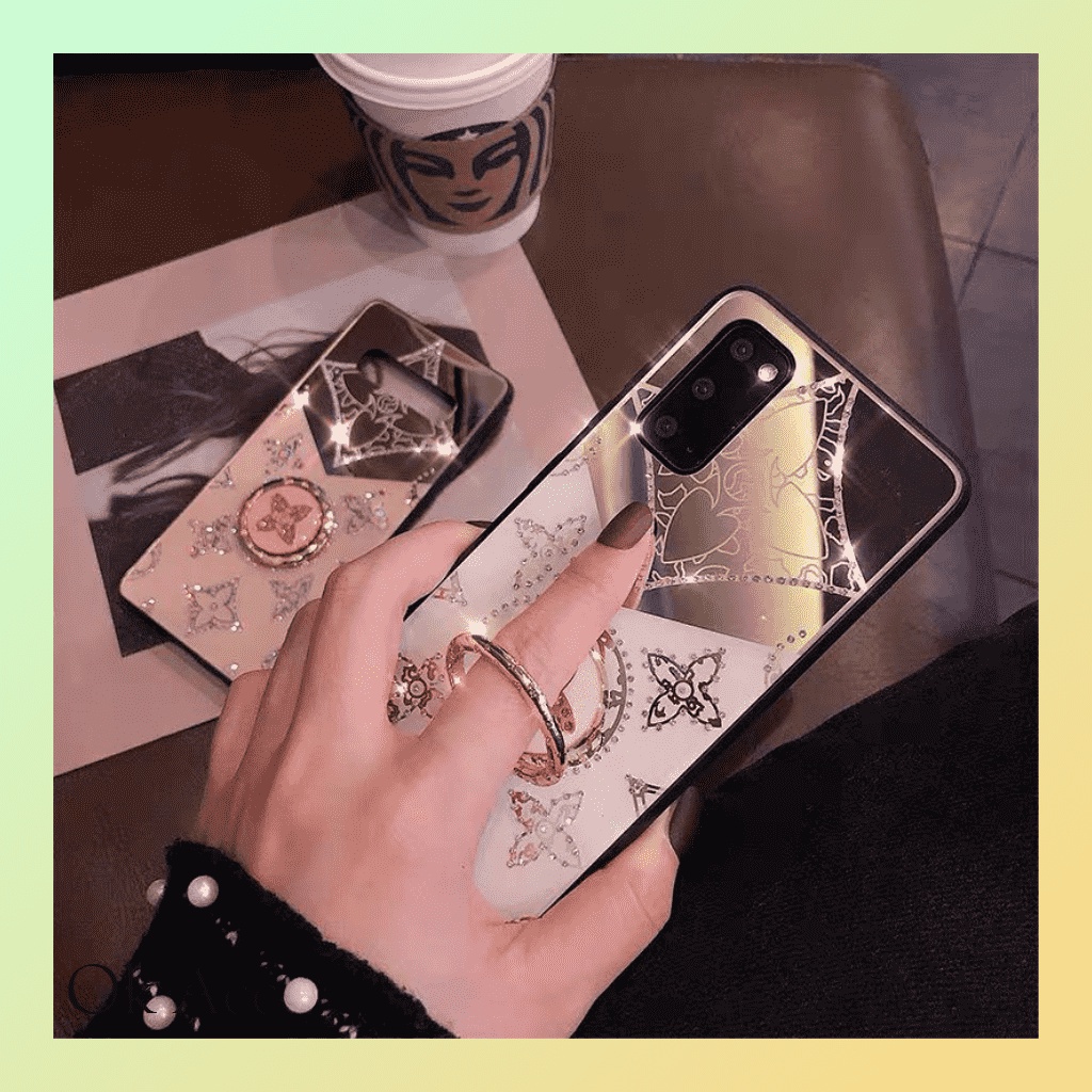 Back case LV motif kembang ring stand holder Iphone 6 6s 7 8 SE 7+ 8+ X Xs Max 11 Pro 12 FH03