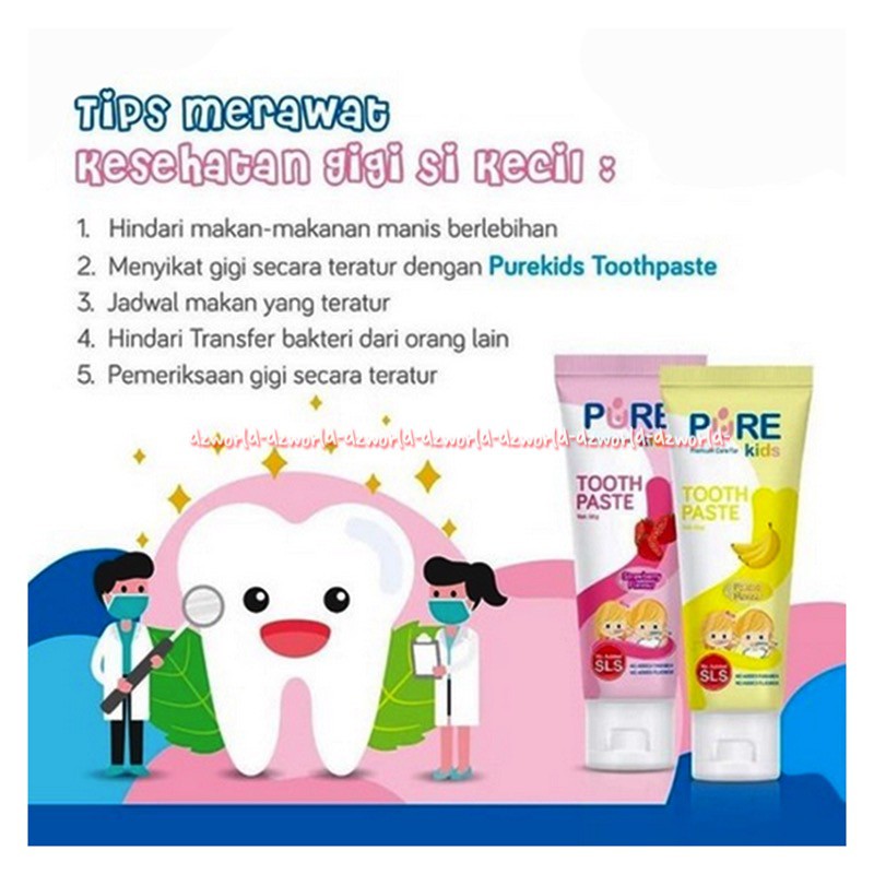 Pure Kids Tooth Paste 50gr Banana Strawberry Flavoure Odol Pasta Gigi Purekids Pure Kid Pisang Purekids