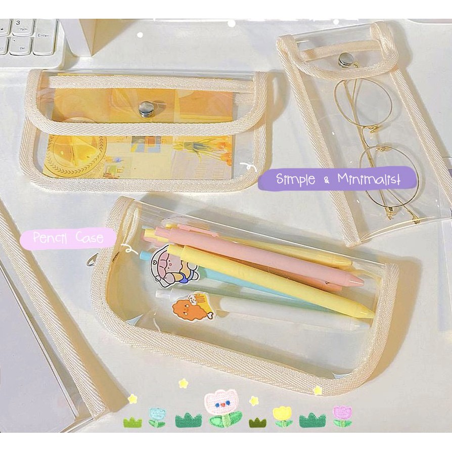 

[SCRIBBLE_ID] Creamy Color Pouch Transparant Tempat Pensil Serbaguna Organizer Transparan Unik T0037