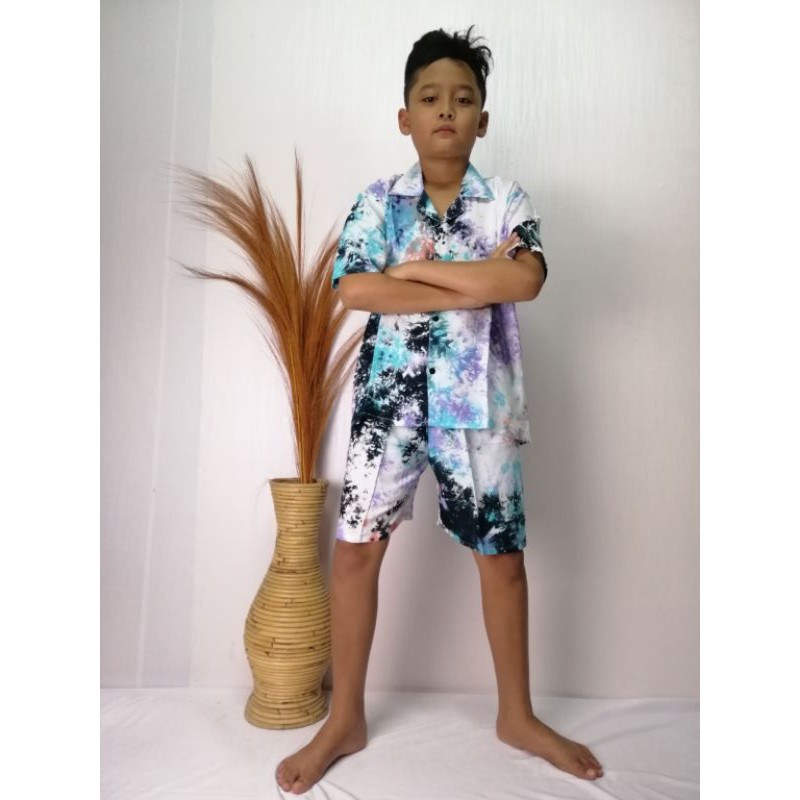 Set Pajamas Anak Tie Dye Celana Pendek Rayon Bali Anak dan Lembut(10-11 th) / SET ANAK / TIE DYE