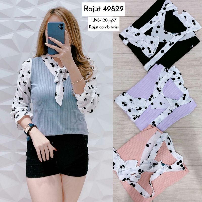 BLOUSE RAJUT IMPORT LENGAN PANJANG BALON TWISS IMP