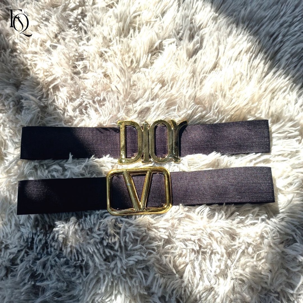 Belt Wanita Dewasa Kepala Emas V Karet Hitam Elastis by b_queen