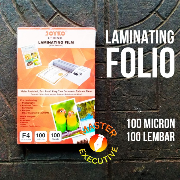 [Pak - 100 Lembar] Joyko Laminating F4 Plastik 100 mikron / 225 x 340 mm LF100-2234