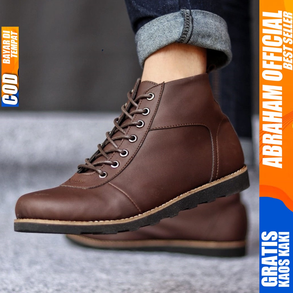 ABRHM x BARA Sepatu Boots Casual Pria Kulit Sintetis Kasual Boot Kerja Cowok Original