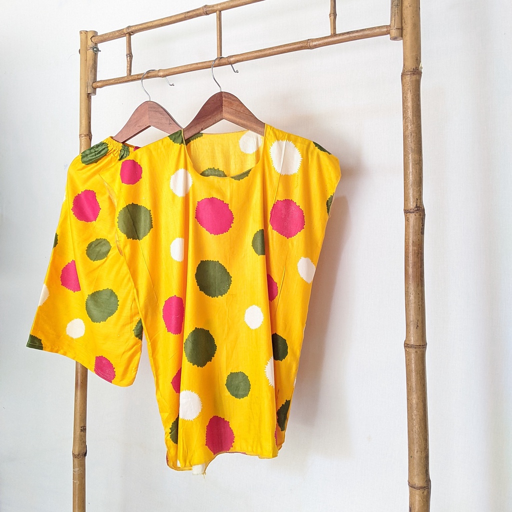Baju Tidur Tanpa Lengan Piyama Krill Setelan Midi Homewear Homey Dress Baby Doll Dewasa Nyaman Di Rumah Santai WFH Rayon One Set Pajamas-polka yellow