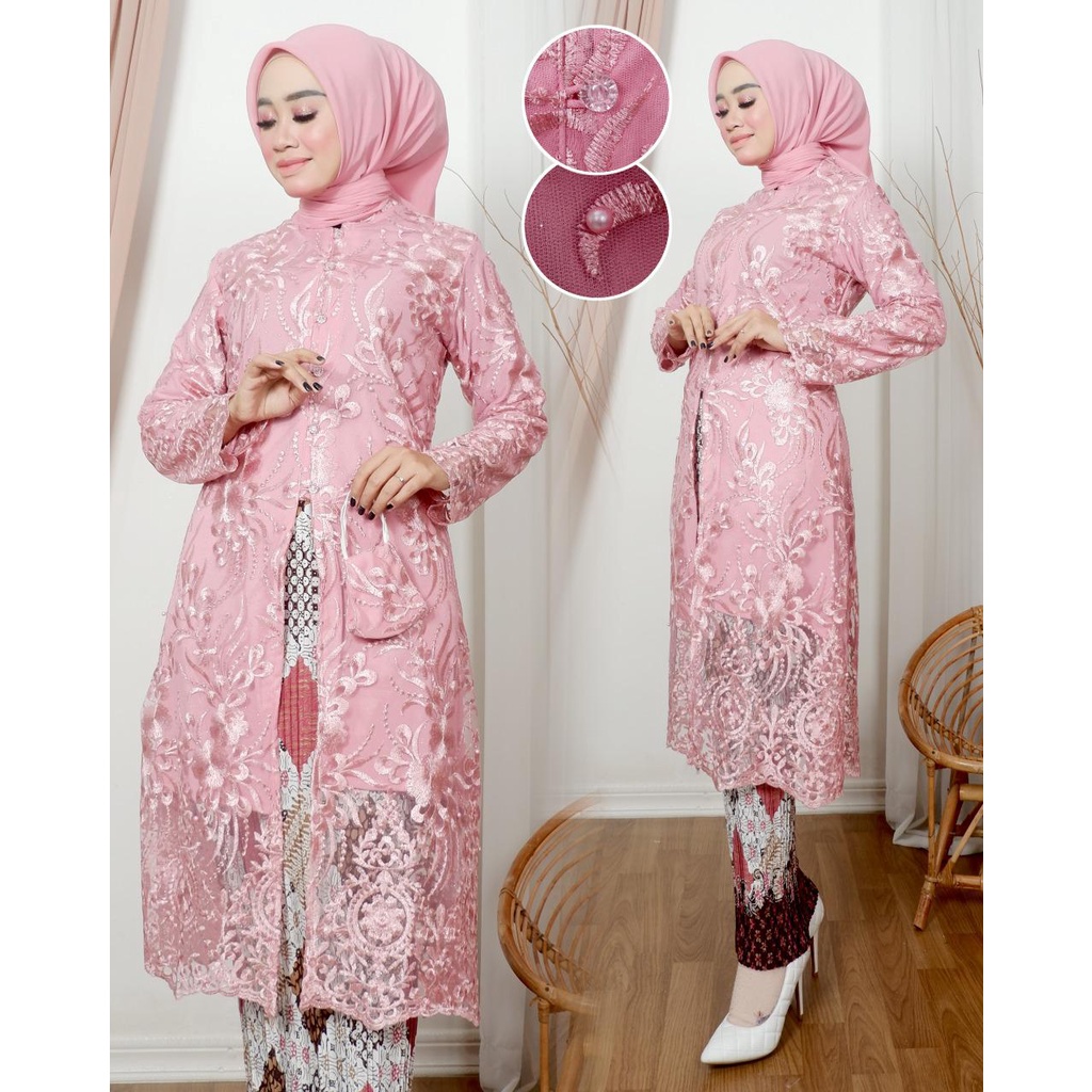 Set Tunik Tradisional Kancing seribu Modern//Setelan Tunik Tille Premium Pesta Modern//Tunik mewah//Set Kebaya Kondangan/kabju kebaya termurah/baju kebaya terbaru 2022/rok plisket/kebaya kekinian/seragam pesta/pakaian wanita/set pakaian pesta