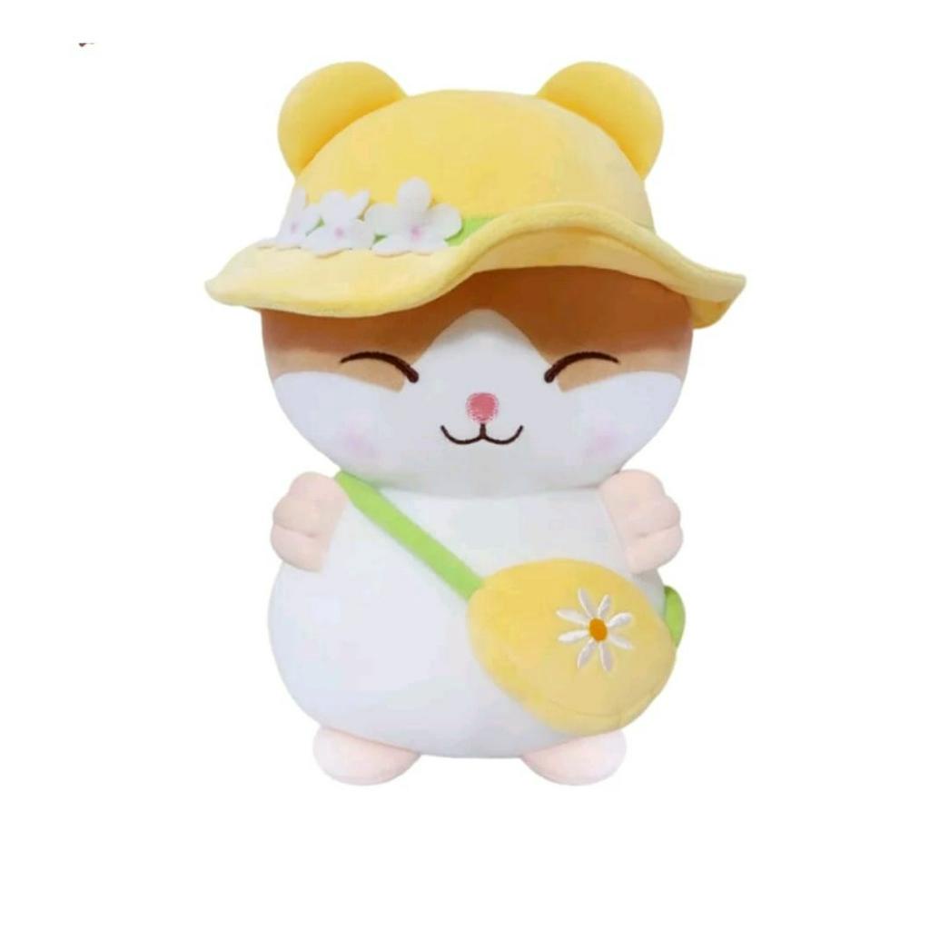 Mainan anak boneka hamster lucu pake topi bunga dan tas boneka ukuran 30 cm Terbaru bahan plus lembut