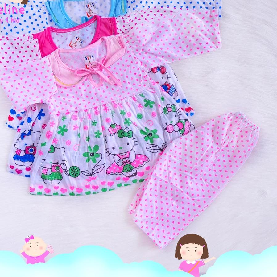 3.3 Promo Brand [Cyeline] Piyama Baju Tidur Bayi Perempuan Hello Kitty/ Dress Stelan Setelan Balita 