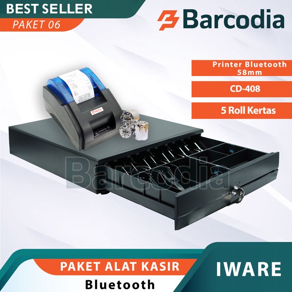 Paket Kasir Android Printer Bluetooth 58MM + Cash Drawer Metal Blue List  (FREE 5ROLL)