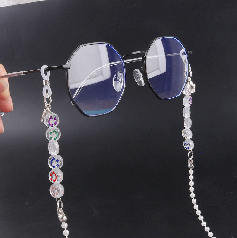 Glasses Chain Hanging Neck Mask Anti-lost Rope Dual-use Smiley Face Pearl Mask Lanyard 75cm