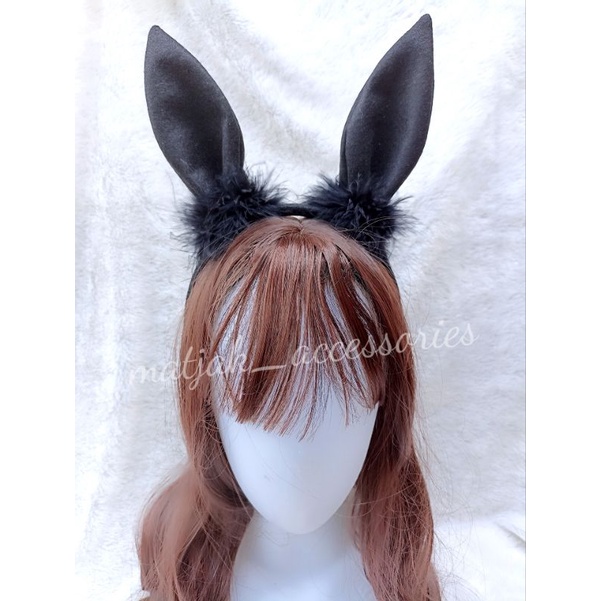 Halloween Bando Telinga Kelinci Bunny Bulu Buny Hitam Bulu Bando Kostum Cosplay Party Pesta Costumes Bando Halloween