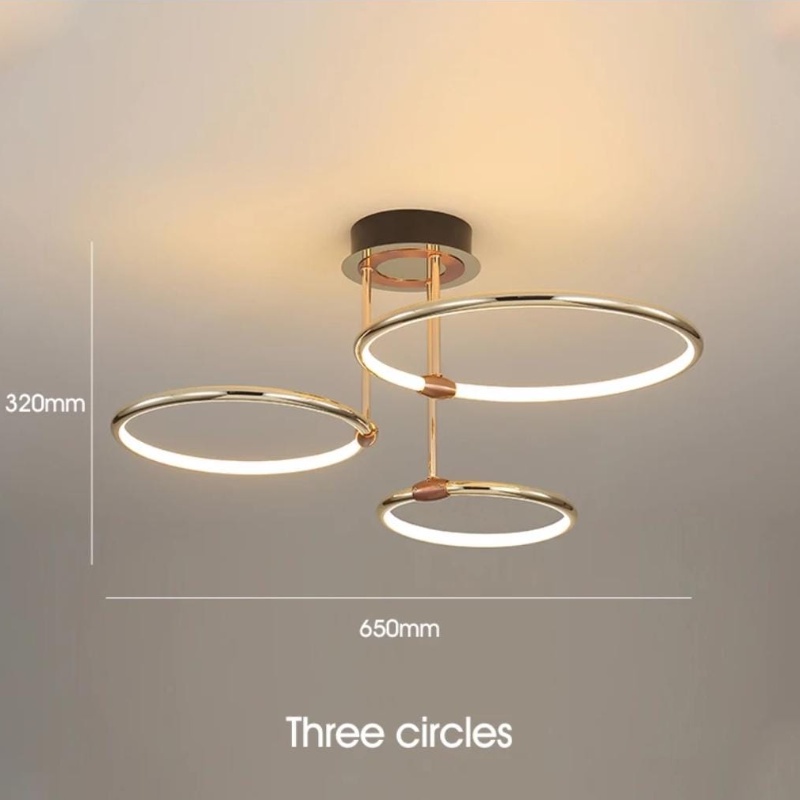 Lampu Gantung Hias Luxury Premium Minimalis Modern Aesthetic Estetik 3 / 4 / 6 Ring Pendant Ceiling LED - Gold Mewah