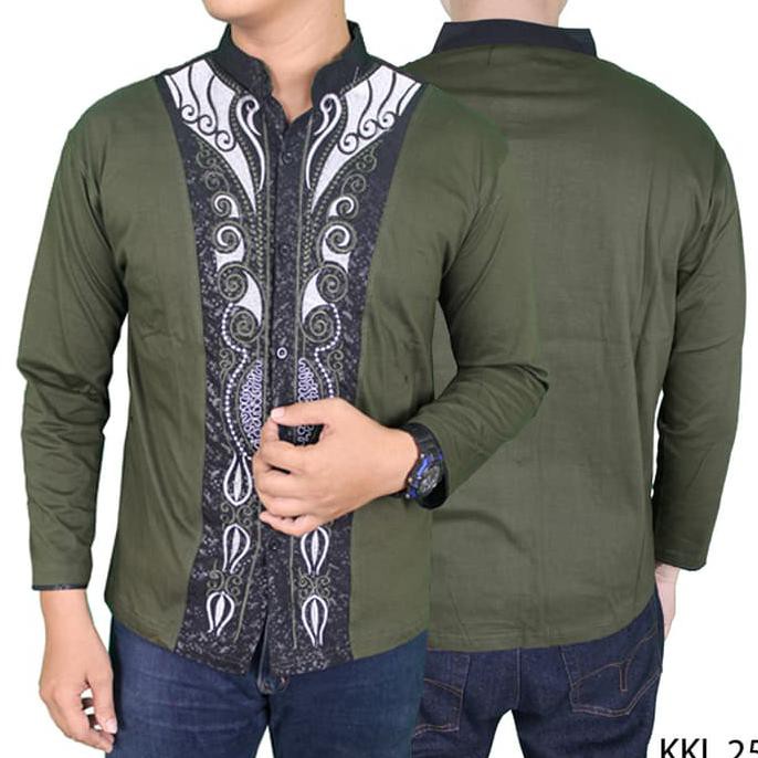 Super Sale  Baju Koko Betawi Lengan Panjang Katun Hijau Lumut KKL 25 Terbaru