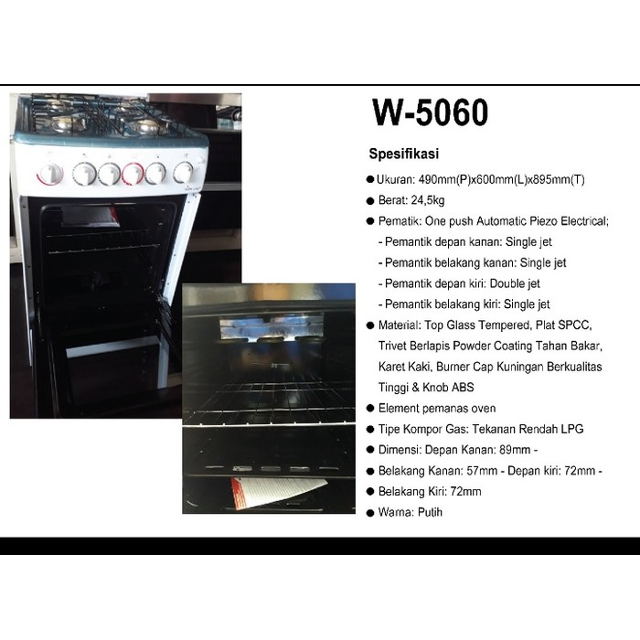 Kompor Winn Gas W5060 Freestanding Cooker 4 Tungku Oven