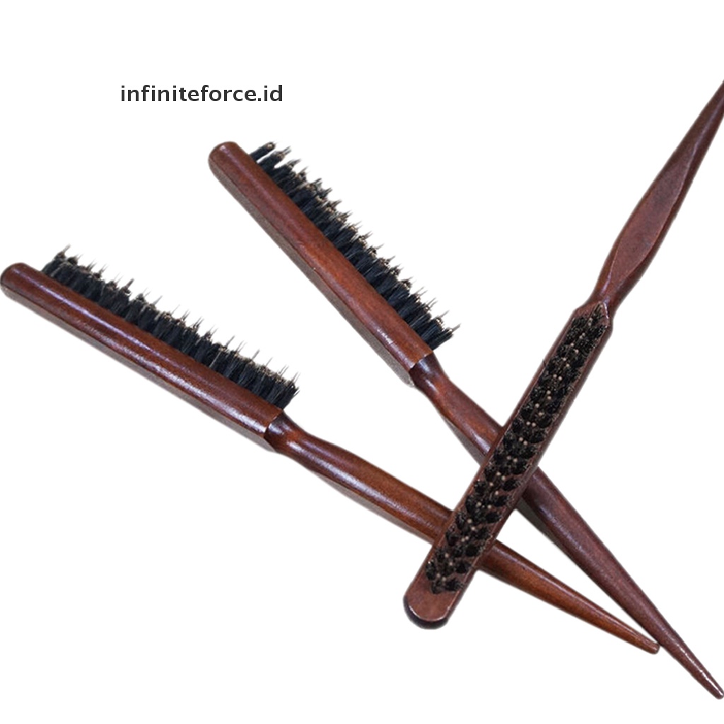 (Infiniteforce.Id) Sikat Rambut Bulu Babi Hutan Alami Gagang Kayu Untuk Salon / Barber