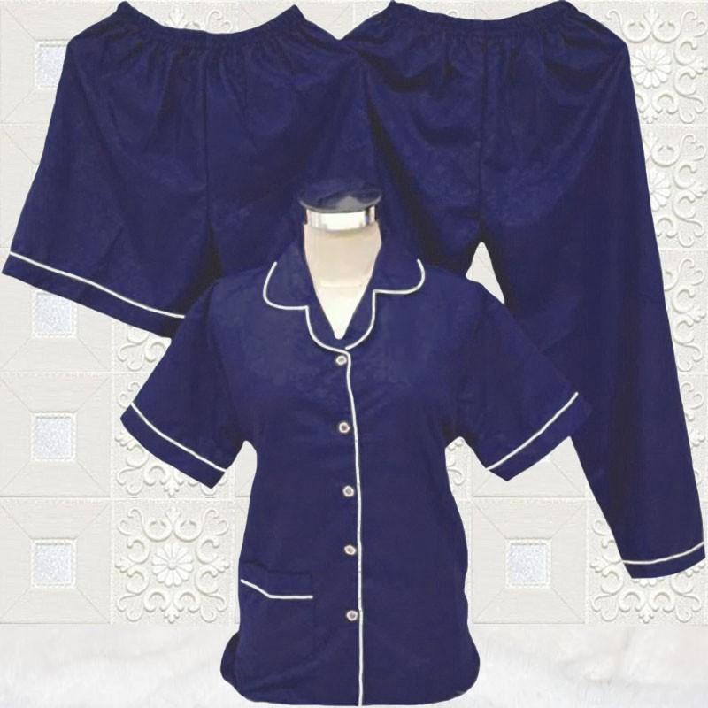 ISANNY PIYAMA SET 3IN1 SIZE XXL/SATIN EMBOSS 3IN1 JUMBO/BAJU TIDUR DEWASA/READY STOCK-NAVI