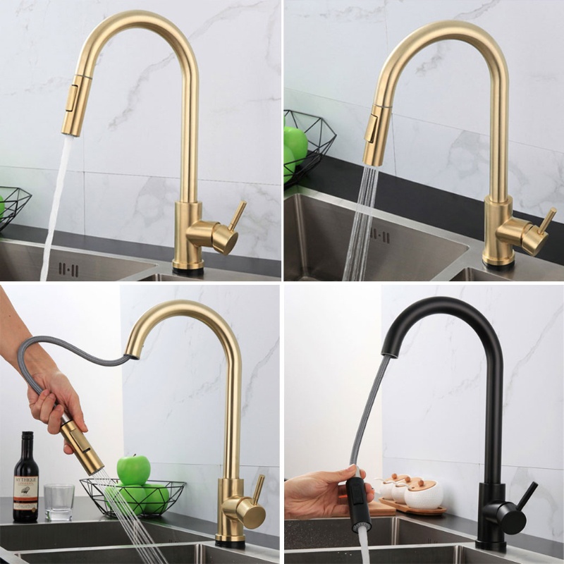 Keran Air Dengan Sensor Sentuh Warna Hitam Matte Untuk Dapur