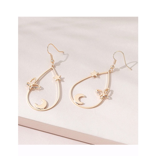 LRC Anting Gantung Fashion Golden Drop-shaped Butterfly Earrings Y65606