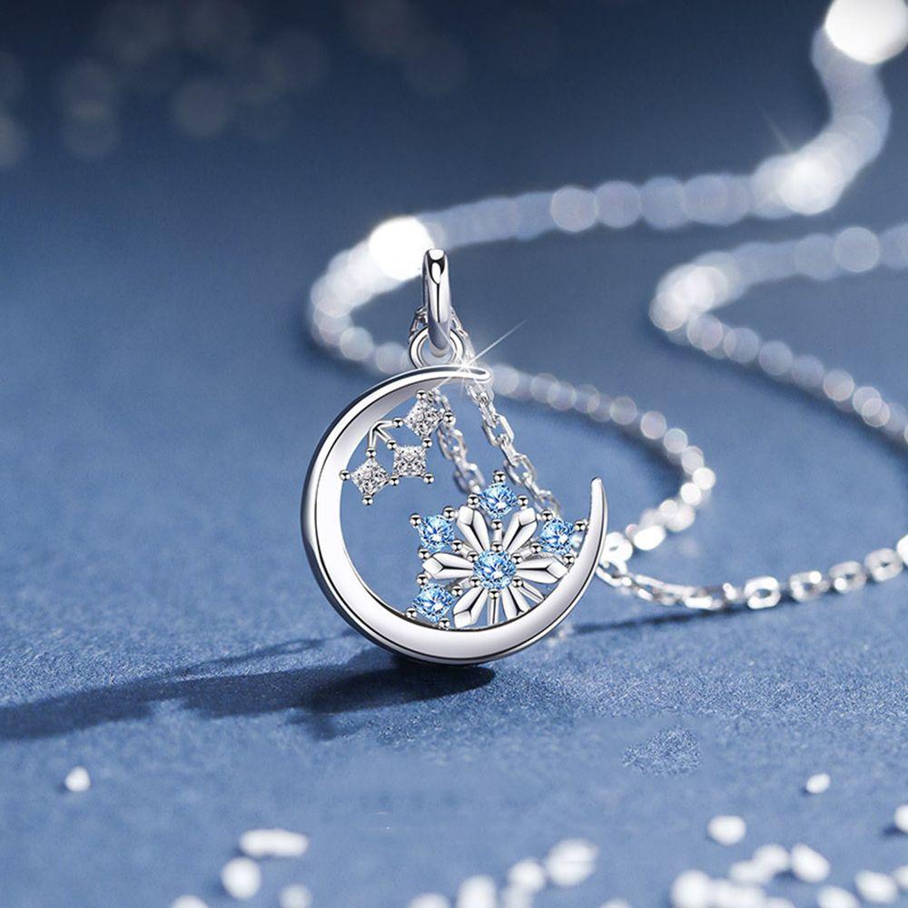 Lily Stars Moon Charm Kalung Wanita Aksesoris Perhiasan Berlian Snowflake Necklace