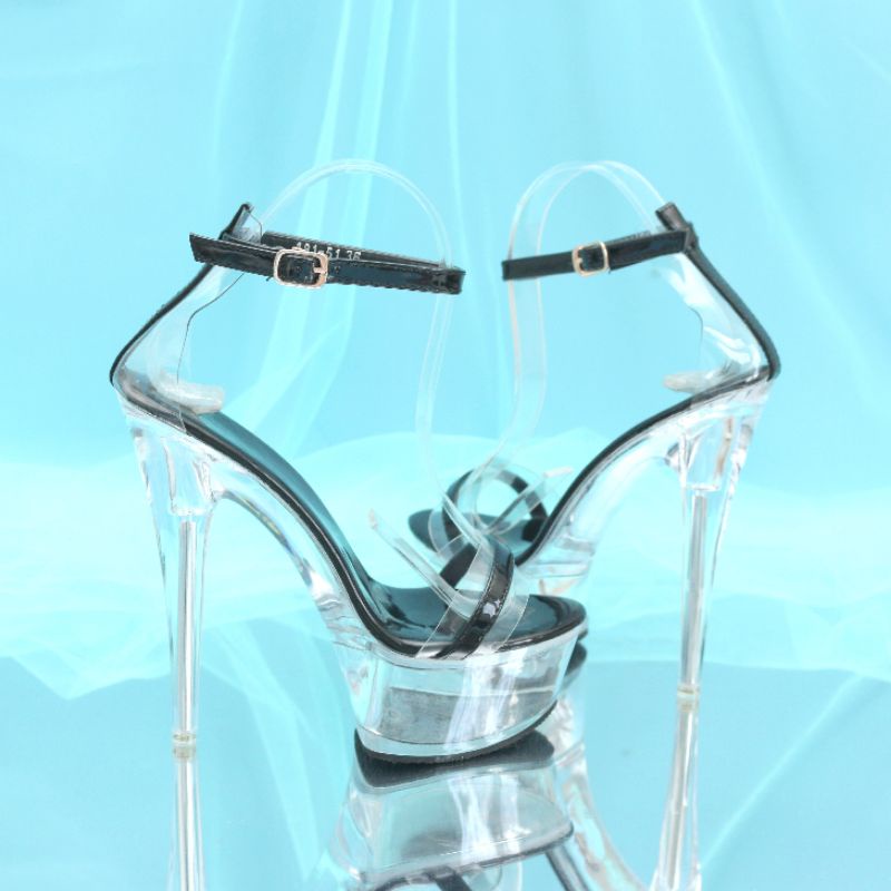 VVV heels K1708 heels 16cm Sepatu strappy glass jelly stiletto heels 16cm shoes Sepatu wanita import
