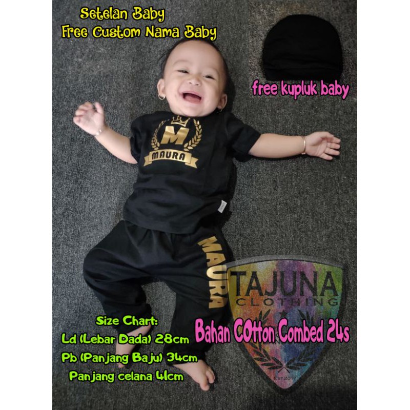 custom setelan baby sablon nama anak atau kata kata cotton combed 24s premium