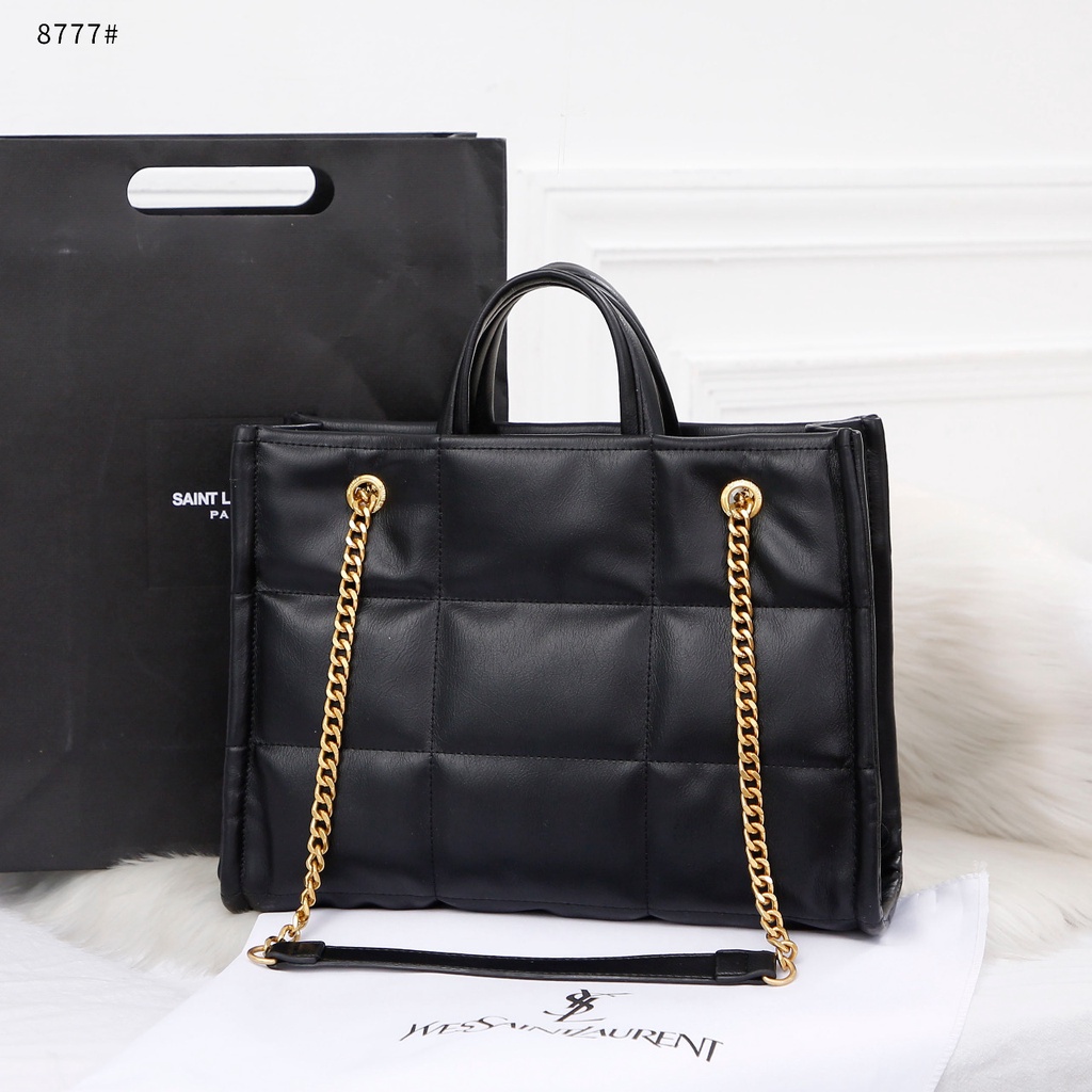 YS Black Quilted Leather Tote Bag #8777