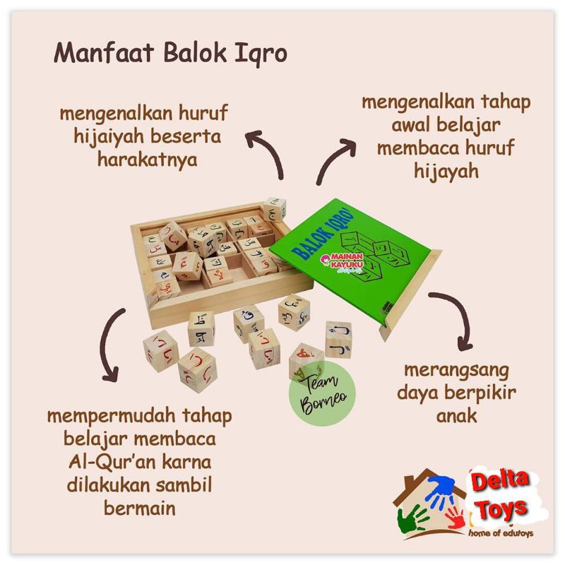 Mainan Edukasi BALOK IQRO Kado ultah ulang tahun mainan Anak laki laki perempuan Bayi Balita 5 3 4 2 tahun Mainan Edukatif Balok kayu Ape paud tk sd Mainan Murah Mengaji huruf Arab-3