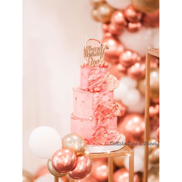 

3 Tier Rose Gold Sweet 17Th Cake/ Cake Birthday/Cake Cantik/Cake Enak