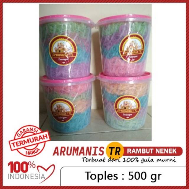 

arumanis / arbanat / rambut nenek / arum manis / rainbow candy 500 gr (toples)