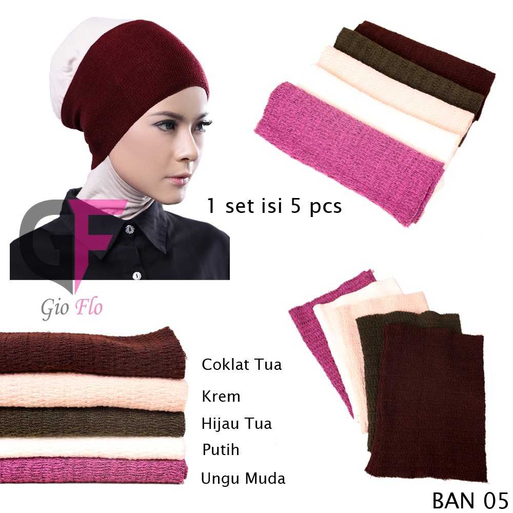 GIOFLO Bandana Rajut Aksesoris Cantik Muslim Wanita  - Isi 5 Pcs / BAN 05