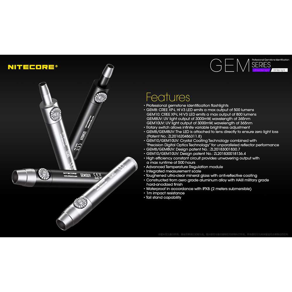 Nitecore GEM8 Senter Indentifikasi Batu Mulia XP-L HI V3 500 Lumens