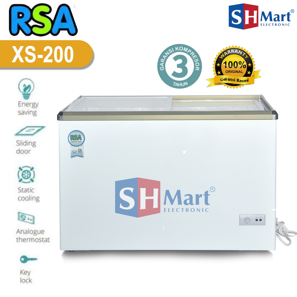 CHEST FREEZER RSA SLIDING KACA FREEZER BOX XS-110 XS-200 XS-320 GARANSI RESMI (MEDAN)