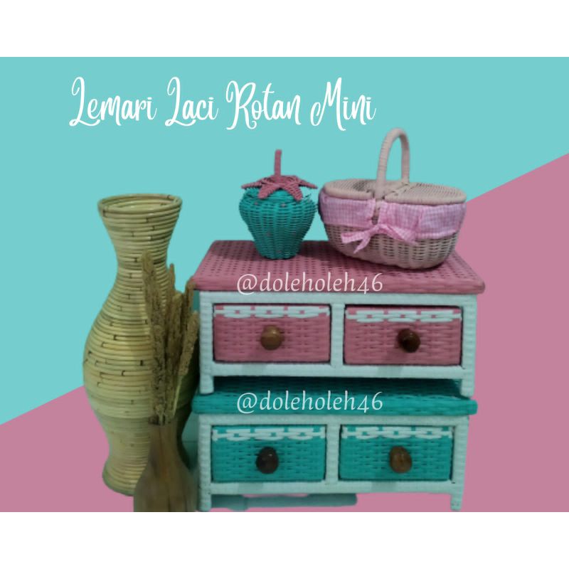 Lemari Laci Rak Kosmetik Rotan Sintetis 2 Susun Samping