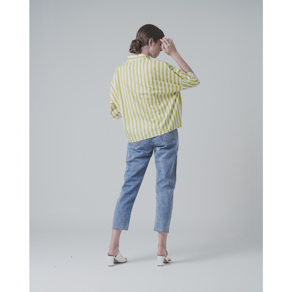 This Is April  Candy Stripped Top – Lime Kemeja Wanita Hijau Cerah 611255-3