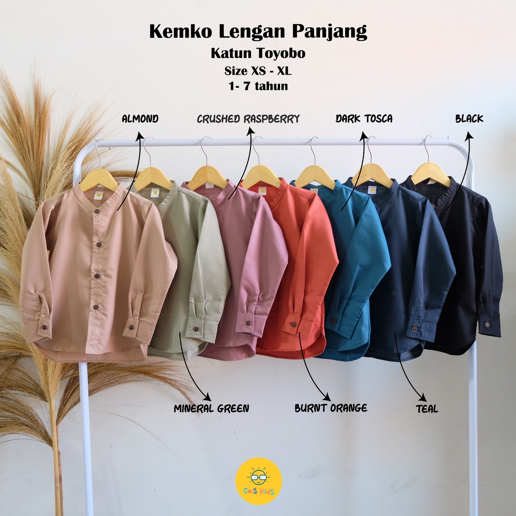 Kemeja koko Anak Lengan Panjang Polos baju muslim atasan untuk anak 1 2 3 4 5 6 7 8 9 10 Tahun Bahan Katun