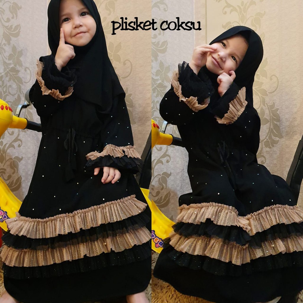 Abaya Anak Lucu Gamis Anak Hitam Plisket Coksu Pink Abaya Bordir Anak