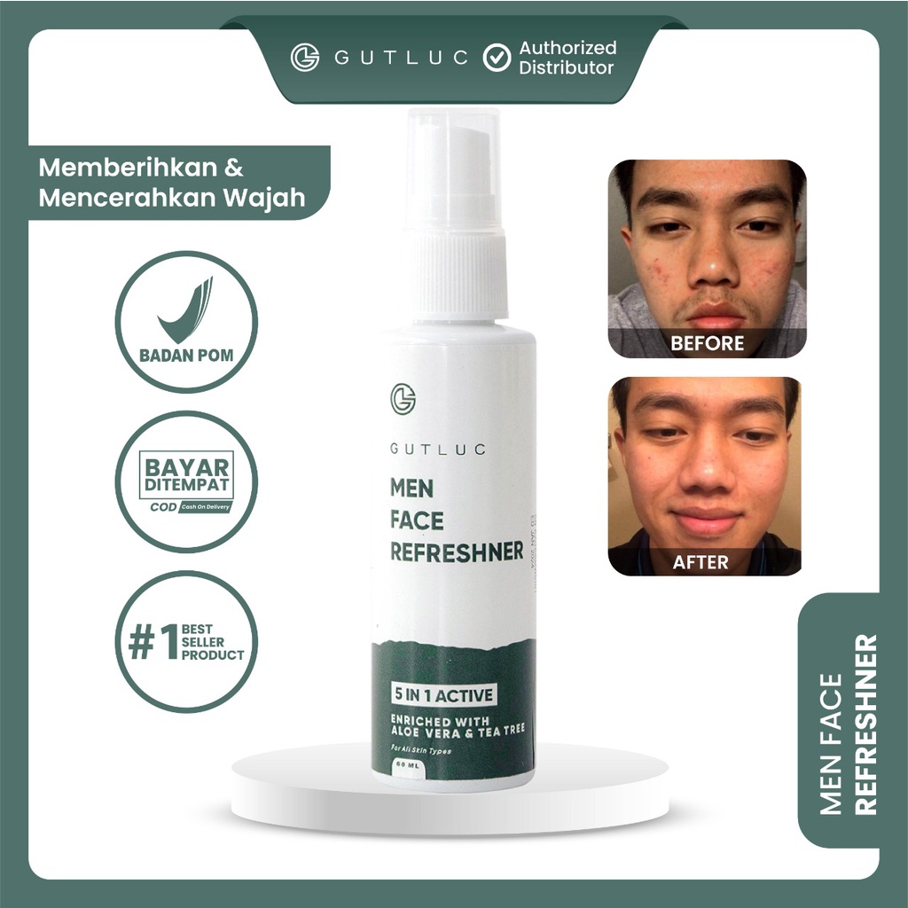 Gutluc Men Refreshner Perawatan Mencerahkan Melembabkan Wajah Pria Terbaik BPOM Atasi Jerawat