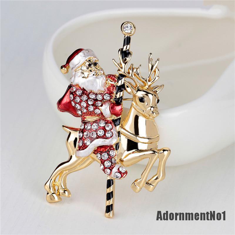 (Adornmentno1) 1pc Bros Pin Bentuk Santa Claus / Rusa Natal Aksen Berlian Imitasi Untuk Wanita