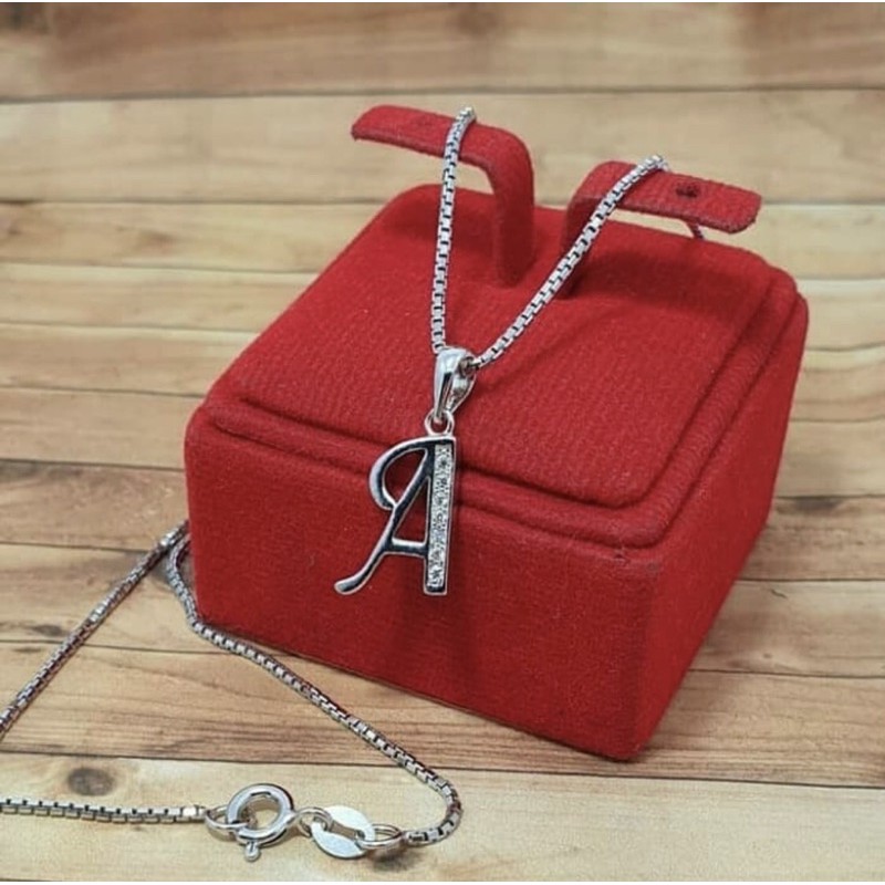 Kalung liontin huruf kalung inisial nama kalung perak 925 lapis emas putih