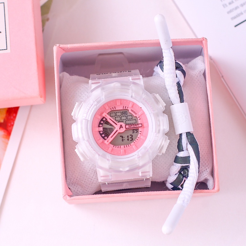 Jam Tangan Digital Wanita Dan Pria Strap Rubber Transparan Gaya Korea / Jam Tangan Rubber Transparan-48-8 Pink