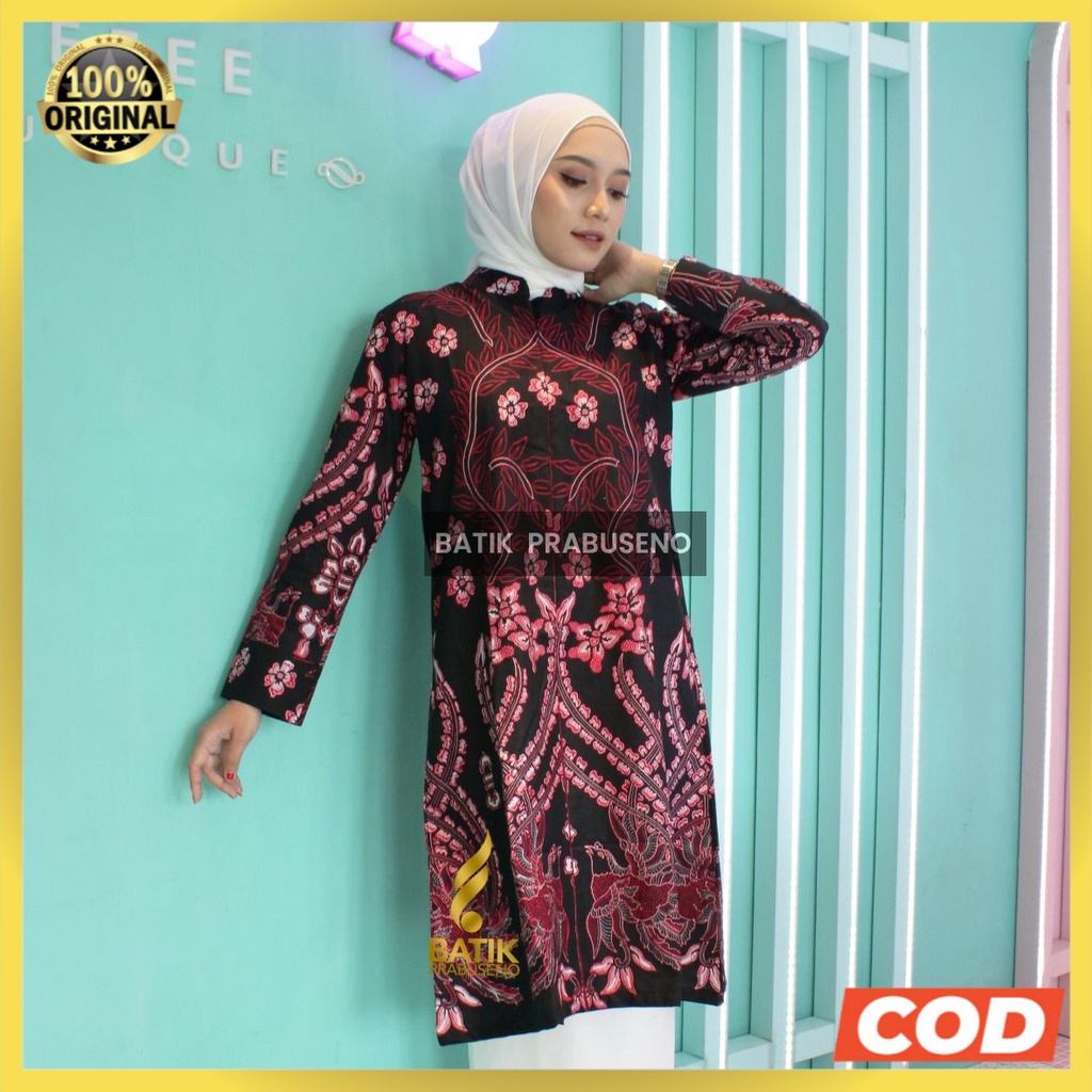 SAKURA Atasan Batik Wanita Elegan Prabuseno Ori Tunik Lengan Panjang Lapis Furing Baju Kerja Kantor 