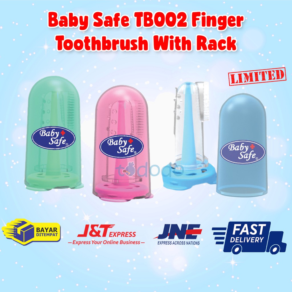 Sikat Lidah Bayi Baby Safe TB002 Finger Toothbrush With Rack / Sikat Gigi Jari Silikon