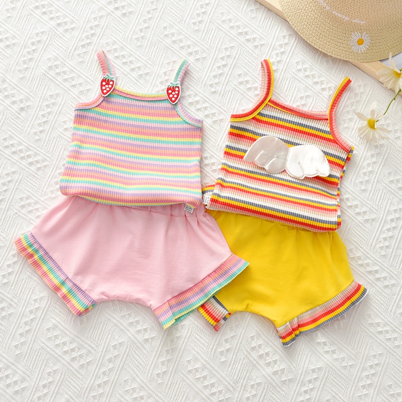 Setelan anak perempuan Tanktop Set 2in1 (baju celana) Impor Motif Lucu bahan katun