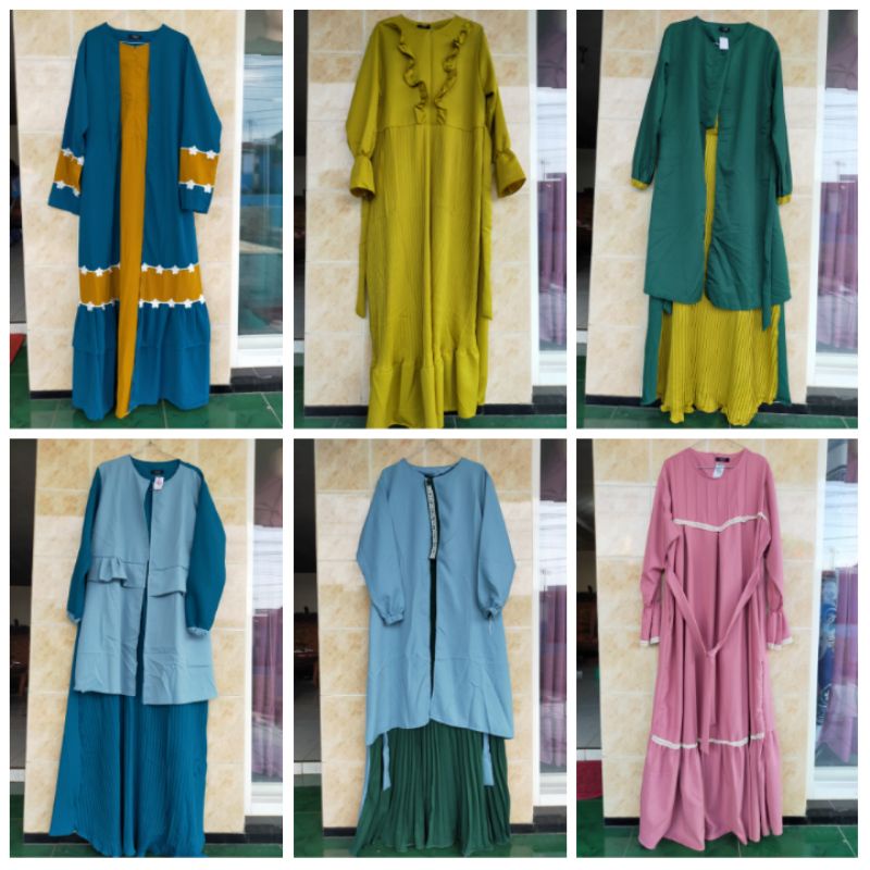 gamis moscrepe kombinasi/ gamis moscrepe murah/ gamis plisket/ gamis rompi