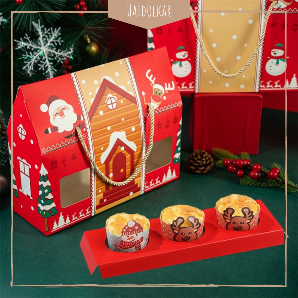 

Kotak cup cake natal box hadiah kotak tali motif santa box kemasan christmas