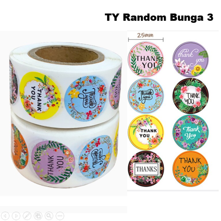 Sticker Label Thank you ukuran kecil 2.5 cm 50 pcs Stiker Terima Kasih Segel Kemasan Amplop-TY Random Bunga 3