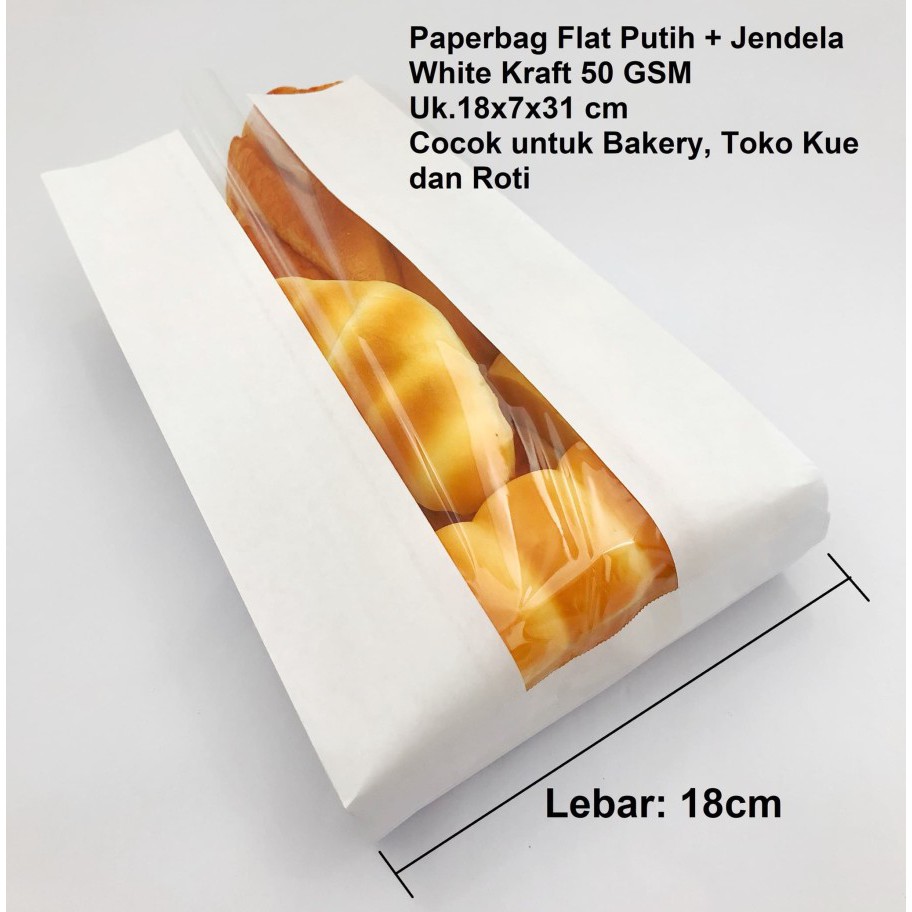 

(100 Pcs) Paperbag 18x7x31 cm +jendela bakery roti kue XL bahan Greaseproof