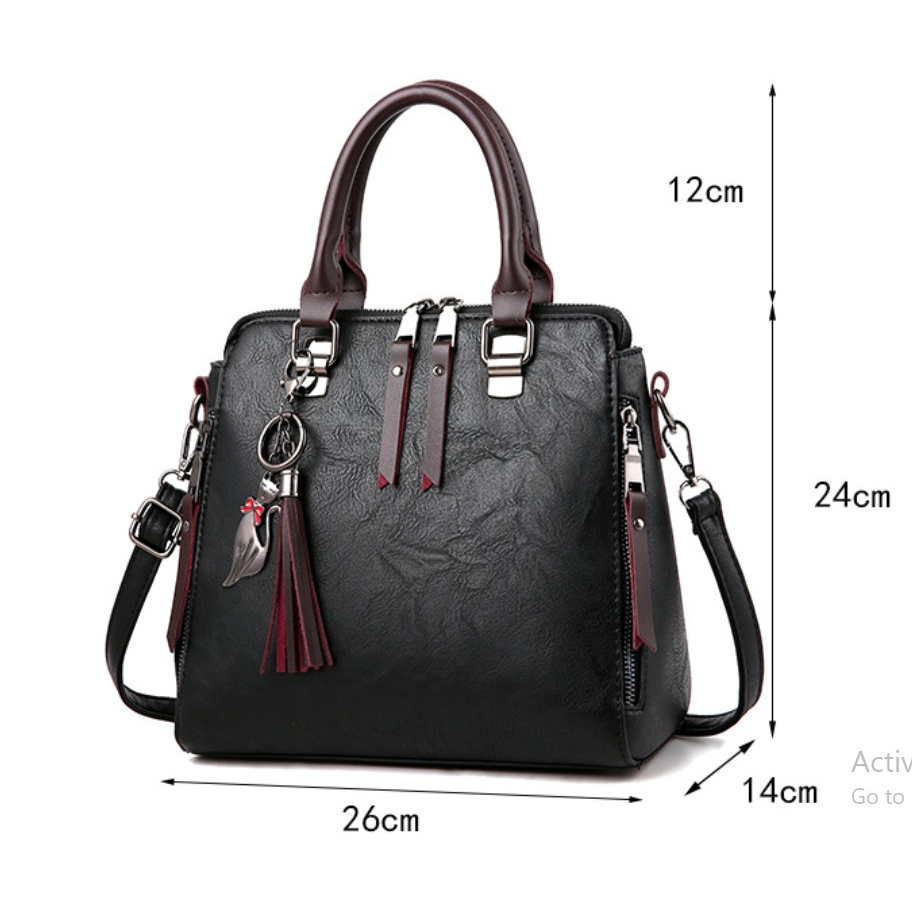 Handbag JX183 - Handbag Wanita - Tas Import Murah - dengan Gantungan Kucing Elegan - Trendy