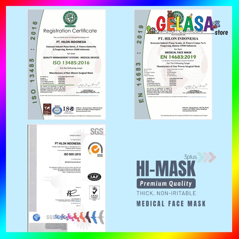 Gelasa Hi Mask Surgical Masker / Masker Medis Headloop &amp; Earloop isi 50pcs