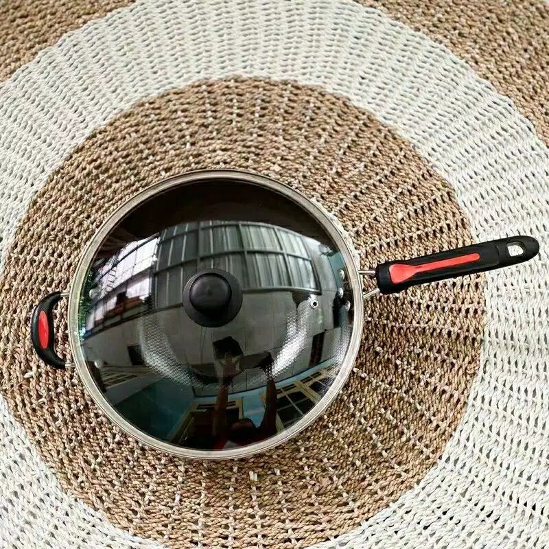 Wajan Enamel Tutup Kaca 32cm (ongkir 1kg) Panci Penggorengan Serbaguna Sunglass